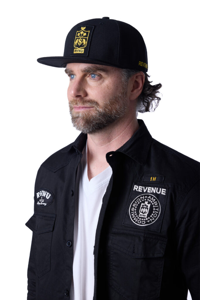 REVENUE BLACK AND GOLD HAT LOGO