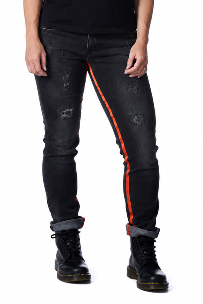 REVENUE DENIM BLACK w ORANGE STRIPE