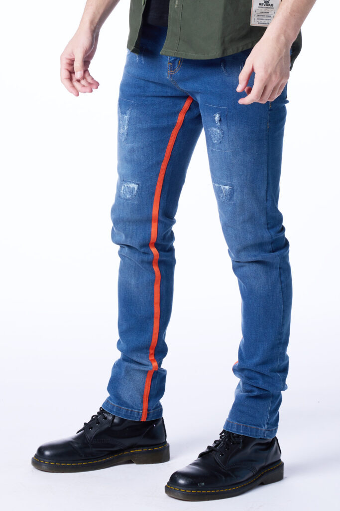 REVENUE DENIM BLUE w ORANGE STRIPE