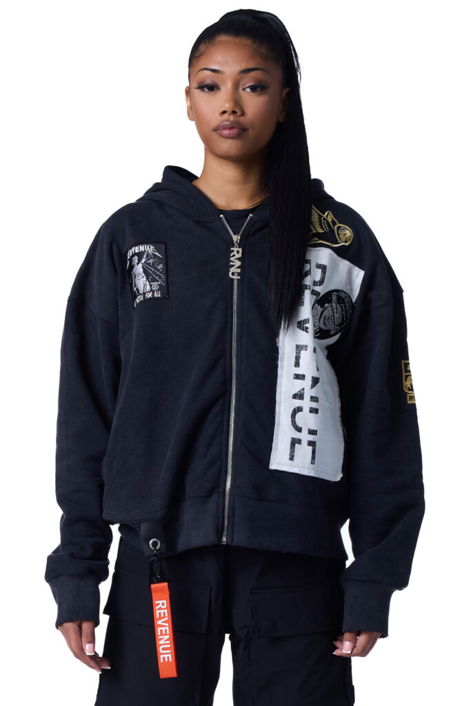 REVENUE BLACK DESTRO ZIP-UP HOODIE